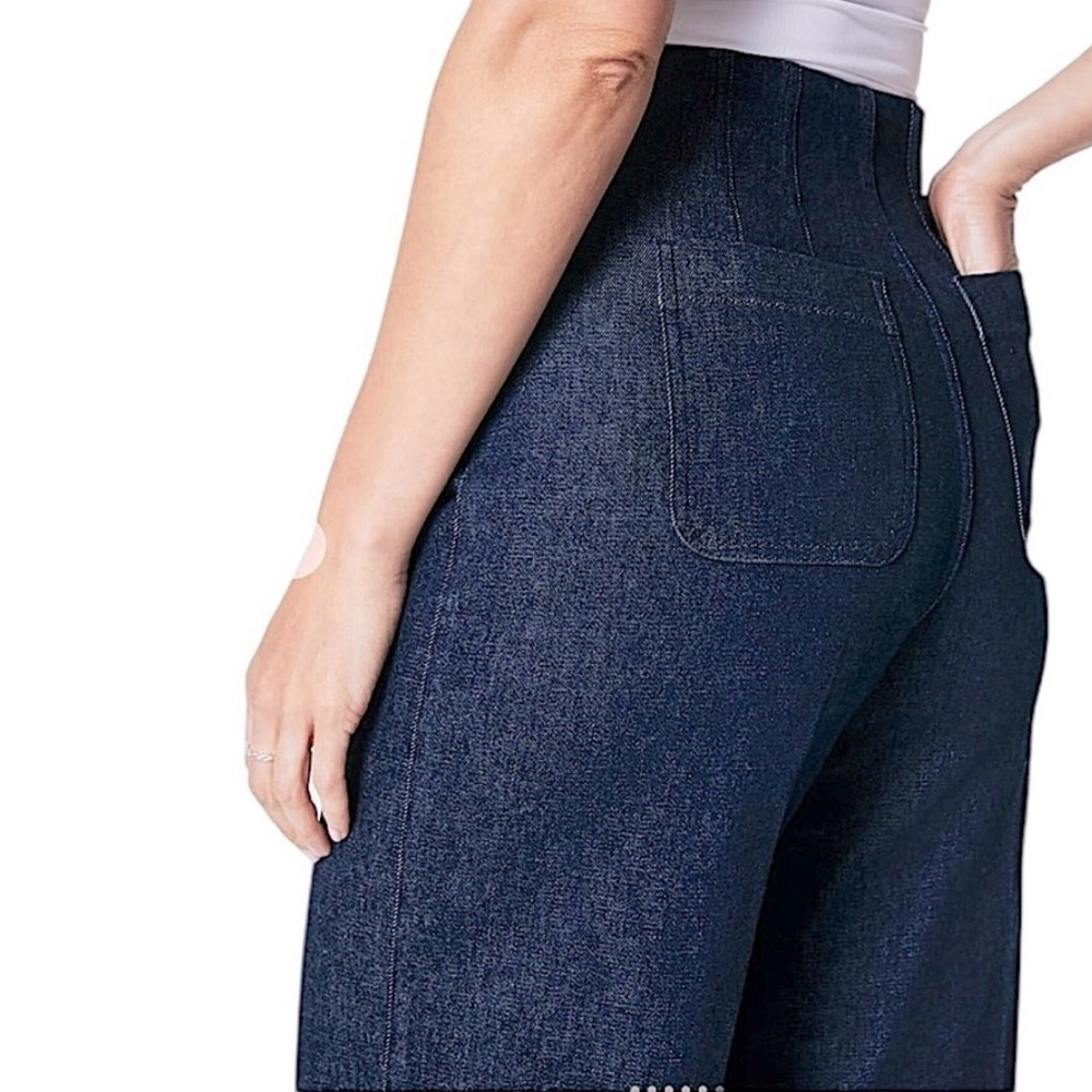 NWT Spanx Everywear Zero Waistband Cropped Wide Leg Jeans Raw Indigo Sz XL Reg - Picture 3 of 13